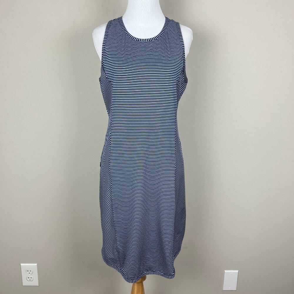 Title Nine Alpha Tank Dress Womens‎ Medium Blue Stripe Stretch Short Sleeveless